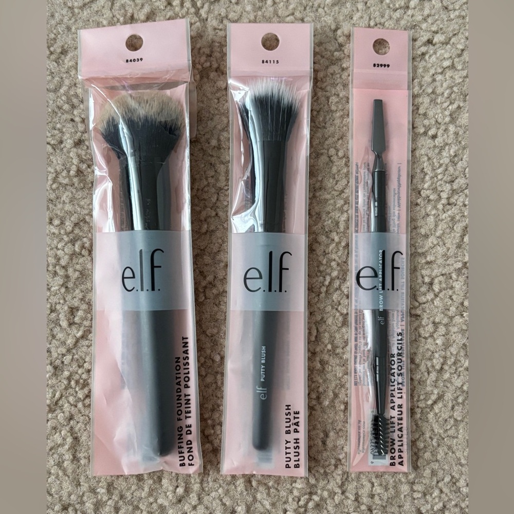 e.l.f. Makeup Brushes Lot of 3 Putty Blush, Buffing Foundation, Brow Lift New